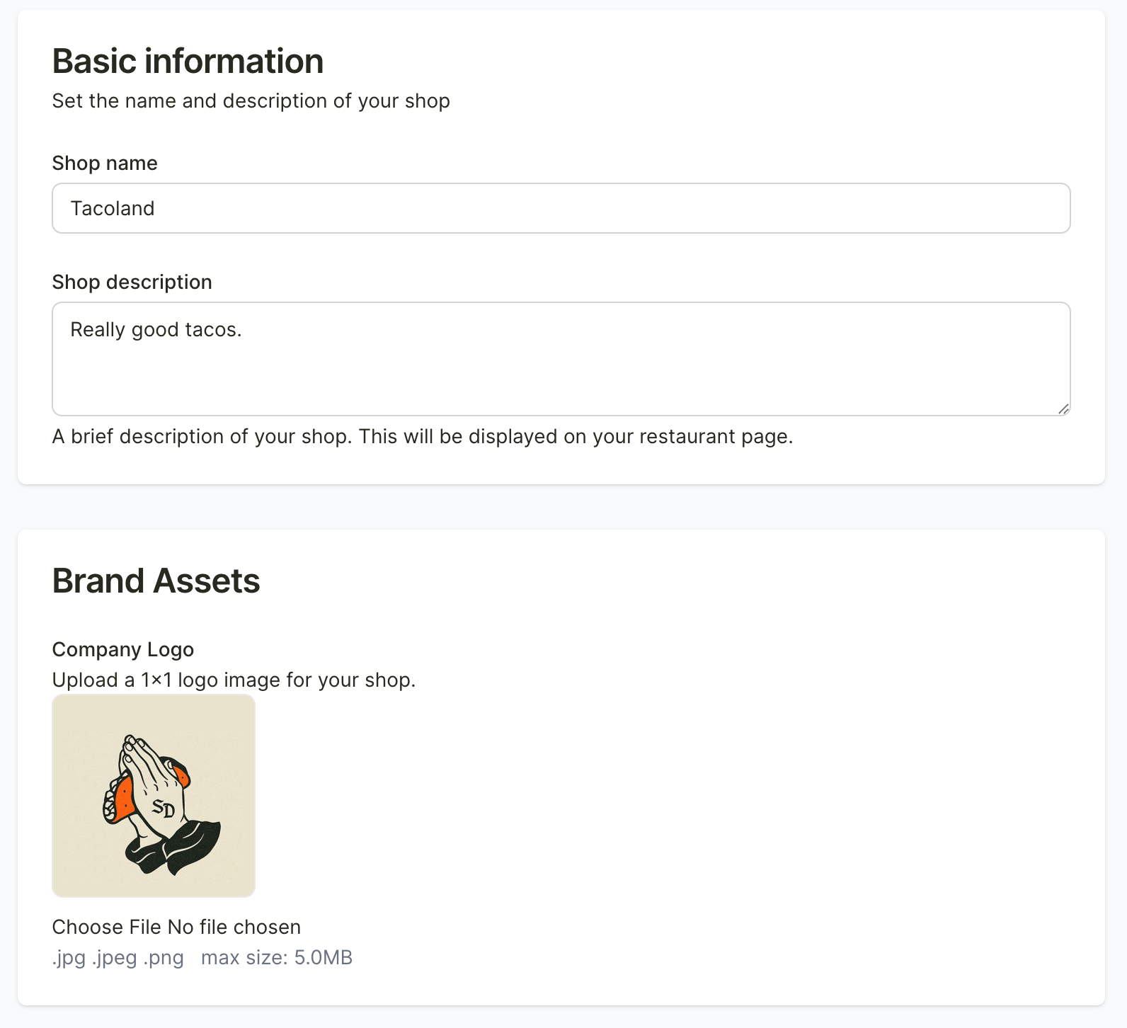 Shop Info — step 1