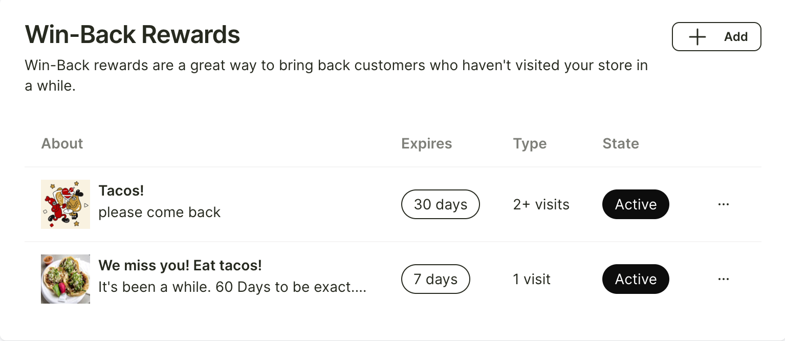 Win-back rewards — step 1