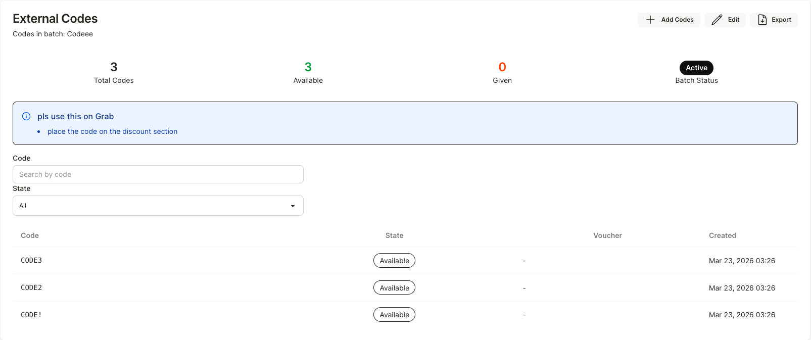 External codes — step 5